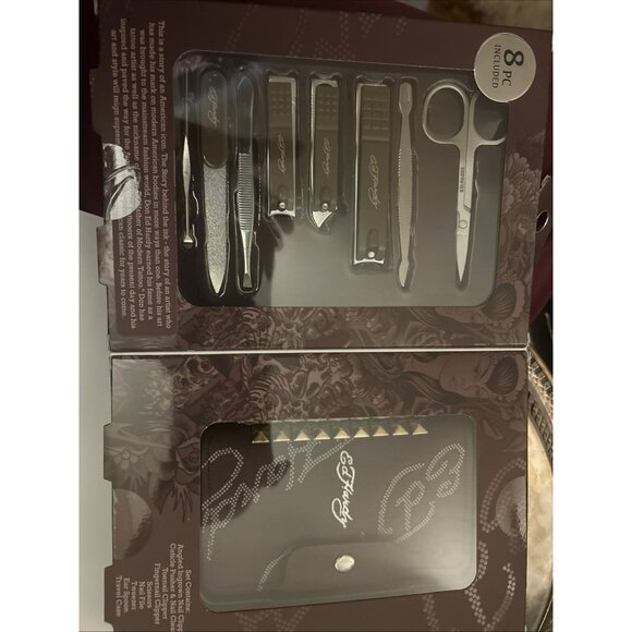 Ed Hardy Men’s 8pc Grooming Set W/Travel Case Clippers Scissors File Tweezers - Picture 2 of 7